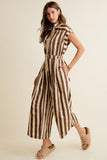 Sleeveless Wide Leg Stripe Jumpsuit