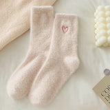 Pink Heart Fluffy Socks Women Winter Warm Cozy