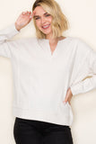Split Neck Raw Edge Seam Pullover Top