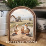 Arch Top Farmhouse Ducks Framed Art
