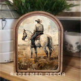 Arch Top White Horse Cowboy Framed Art