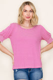 Round Neck Puff Half Sleeve Pinstriped Top