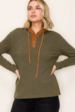 Suede Contrasted Hoodie Knit Top