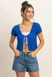 Pointelle Tie Front Knit Cardigan