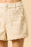 Embroidered Scalloped Hem Shorts