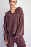 Mineral Washed Waffle Raglan Long Sleeve Top