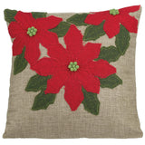 Poinsettia Burlap Linen Pillow Red Beige
