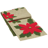 Poinsettia Burlap Linen Table Runner Red Beige