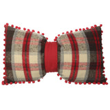Plaid Pompon Bow Ribbon Pillow Brown Red