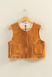 Suede Cropped Vest With Pockets