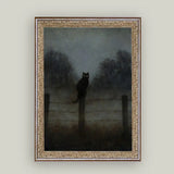Black Cat In Night Framed Antique Art | 12x16