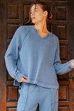 Mineral Washed Waffle Raglan Long Sleeve Top