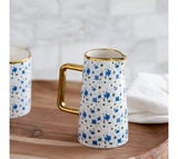 Gold Accent Blue Floral Pitcher