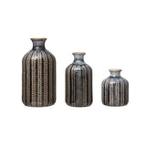 7h, 5-1/2h & 3-3/4h Embossed Stonewarevase, Blue