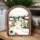 Arch Top Christmas Village Framed Art