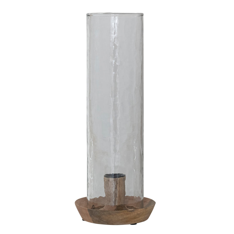 Mango Wood Taper Holder with Glass Hurricane