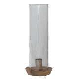 Mango Wood Taper Holder with Glass Hurricane