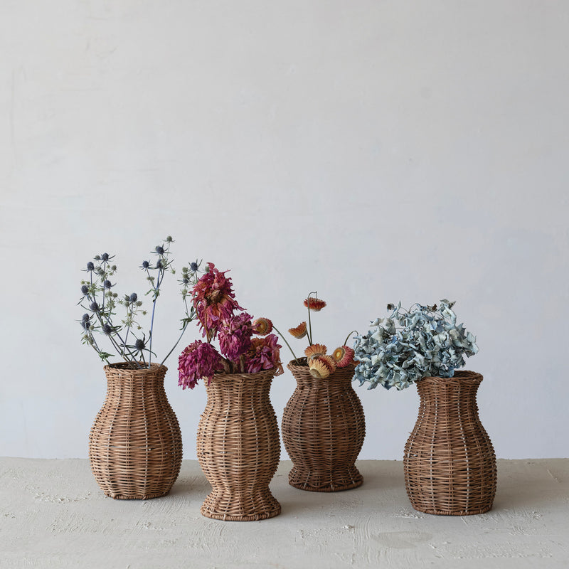 Hand Woven Rattan Vase with Glass Insert