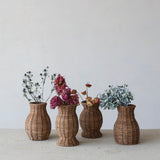 Hand Woven Rattan Vase with Glass Insert