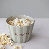 Stoneware Scalloped Striped Bowl with Dots Cream Color