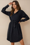 HOODED WASHED KNIT DRESS