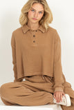 Long Sleeve Collared Button Front Top