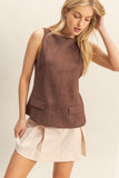 Pocket Detail Suede Sleeveless Top