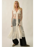 Sheer Lace And Chiffon Ruffled Button-up Layering Midi Dress
