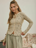 Floral Snap Front Long Sleeve Waffle Knit Top