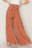 Tied Front Ruched Tiered Pants