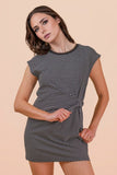 Stripe Knit Sleeveless Mini Dress W/ Tie Detail