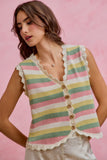 Multi Color Stripe Button Down Sweater Vest