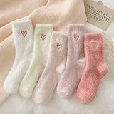 Pink Heart Fluffy Socks Women Winter Warm Cozy