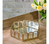 8" Brass & Glass Hexagon Tray