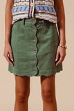 Scallop Buttoned Front Corduroy Mini Skirt