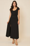 Cap Sleeve Scoop Neck High Slit Maxi Dress