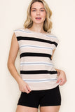 Crew Neck Multi Color Striped Short Sleeve Top