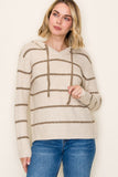 Striped Rib Drawstring Pullover Hoodie
