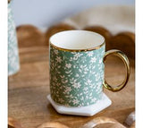 Gold Accent White Flower Mug