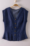 Pleated Washed Denim Vest