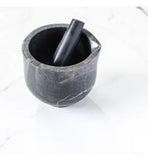 BLK MARBLE MORTAR AND PESTLE