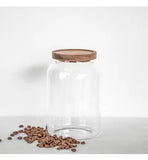 CLEAR GLASS CANISTER WOOD LID