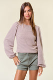 ROUND NECK BUBBLE LONG SLEEVE STRIPED TOP