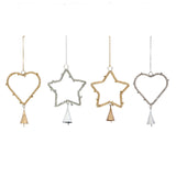 6"h Glass Beaded Metal Star/ Heart Ornament Wbell,4 Styles