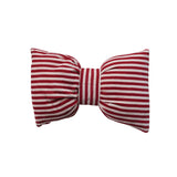 Velvet Bow Shaped Striped Lumbar Pillow, Red &cream Color
