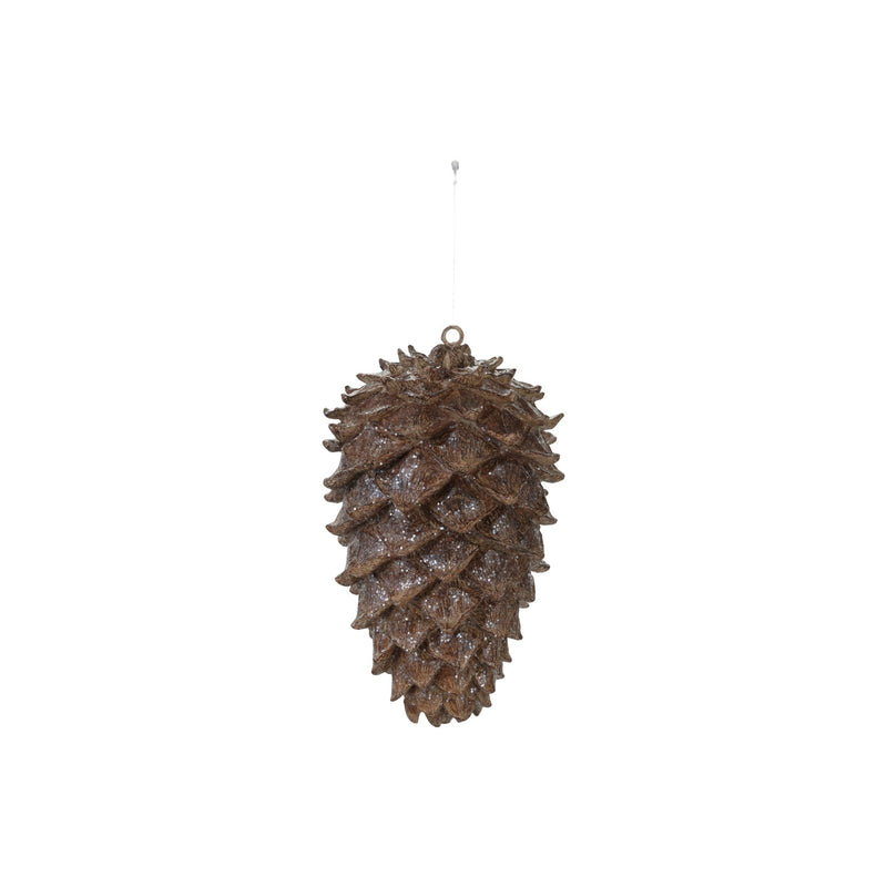 5 Round X 8-1/2h Resin Pinecone W Glitter, Brown