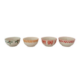Stoneware Bowl W Patterned Rim & Holiday Image Inside, 4 Styles
