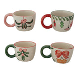 Stoneware Mug W Holiday Botanicals/ Images, Colored Rim, 4 Styles