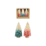 S/5 Sisal Bottle Brushtrees W Glitter & Wood Bases, Multi Color