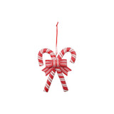 Clay Striped Candy Canes W Bow Ornament Red& White